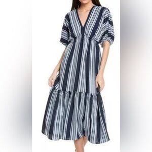 Taylor Navy and White Striped Maxi Dress